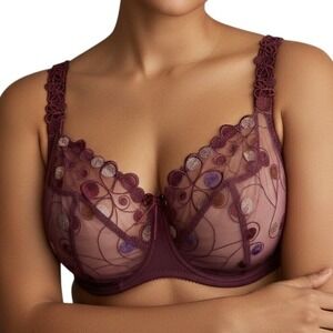 Empreinte Misia Balconette Bra Womens 34G Maroon Low Necked Underwired Seductive